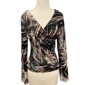 Y2K VTG Black & Pink Abstract Faux Wrap Top